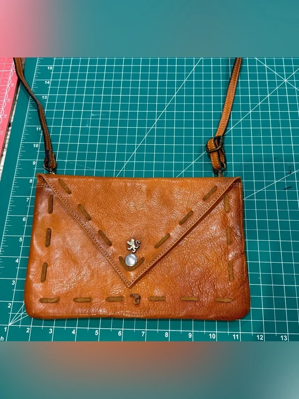 Pratesi Firenze Italian Leather Envelope Crossbody Bag | Cognac Brown | Italy